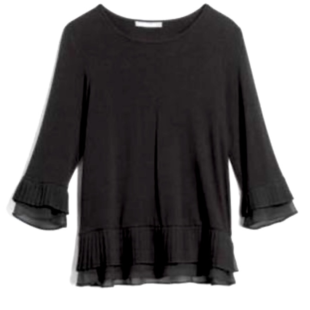 Danielle Rainn Pleaded Ruffle Trim Knit Top